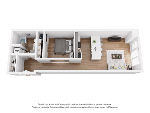 Floor plan for 1 bed, 1 bath, 662 sqft